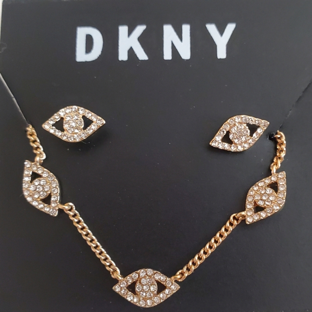DKNY Gold-Tone 2-Pc. Set Pavé Evil Eye Statement Necklace & Matching Stud Earrin